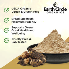 Earth Circle Organics Black Maca Powder scoop highlights easy measurement for smoothies and recipes