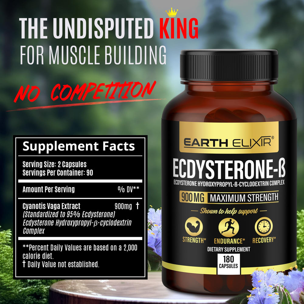 Close-up of Earth Elixir Ecdysterone 900mg bottle