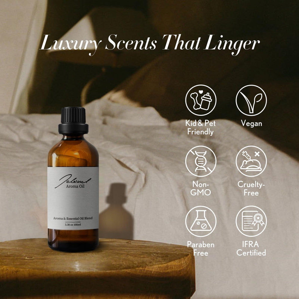 Diffuser bottle beside wooden decor in a modern living space