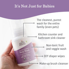 Label highlighting organic ingredients for Earth Mama lavender baby wash