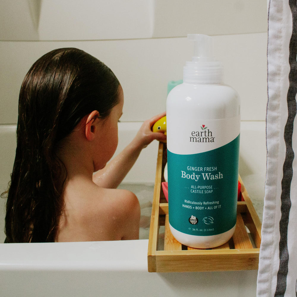 Close-up of Earth Mama Ginger Fresh Hand & Body Wash label