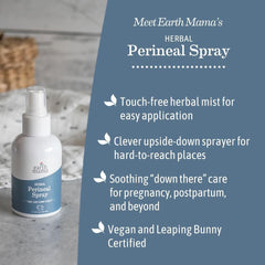 Earth Mama Herbal Perineal Spray bottle top view showing touch-free mist.