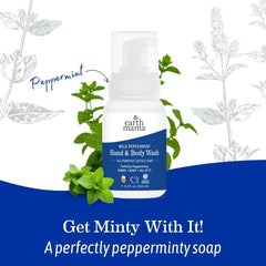 Earth Mama Wild Peppermint wash shown in a bathroom setup