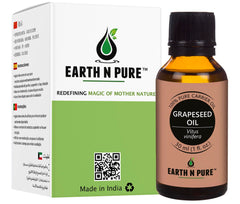 Earth N Pure Grapeseed Oil bottle demonstrates lightweight moisture for all skin types.