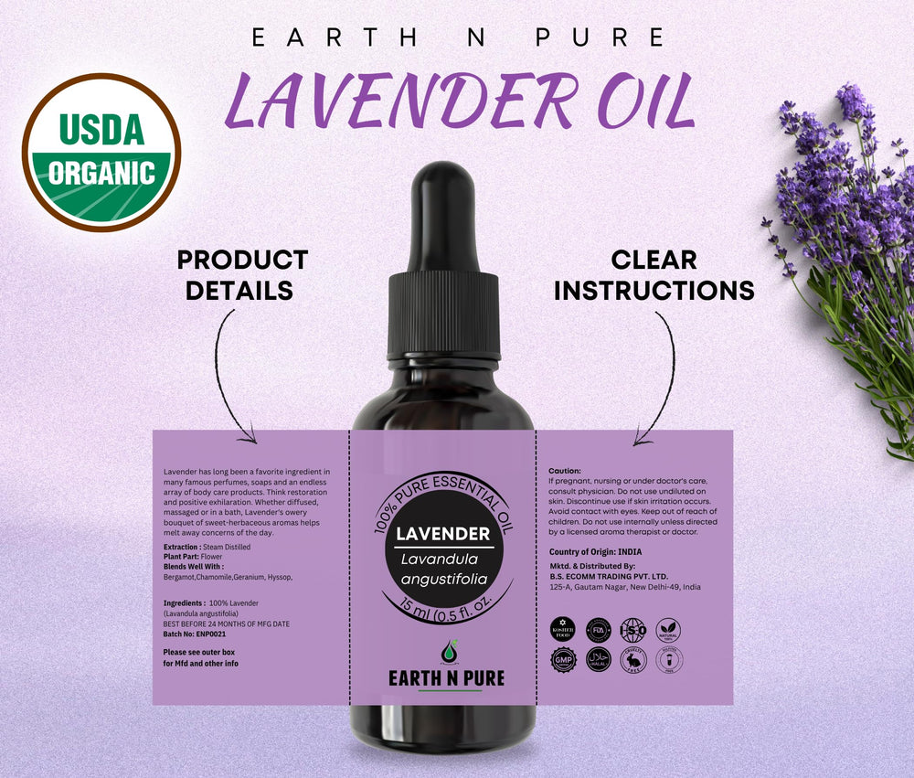 Earth N Pure Lavender Flowers highlighting natural aroma and purity.