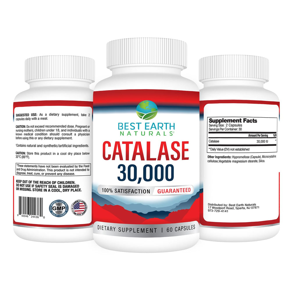 Close-up of Catalase 30,000 bottle label