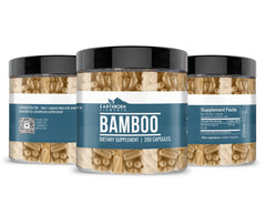 Close-up of bamboo capsules inside the bottle