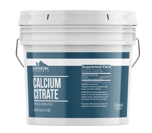 Front view of Earthborn Elements Calcium Citrate 96 oz resealable bucket