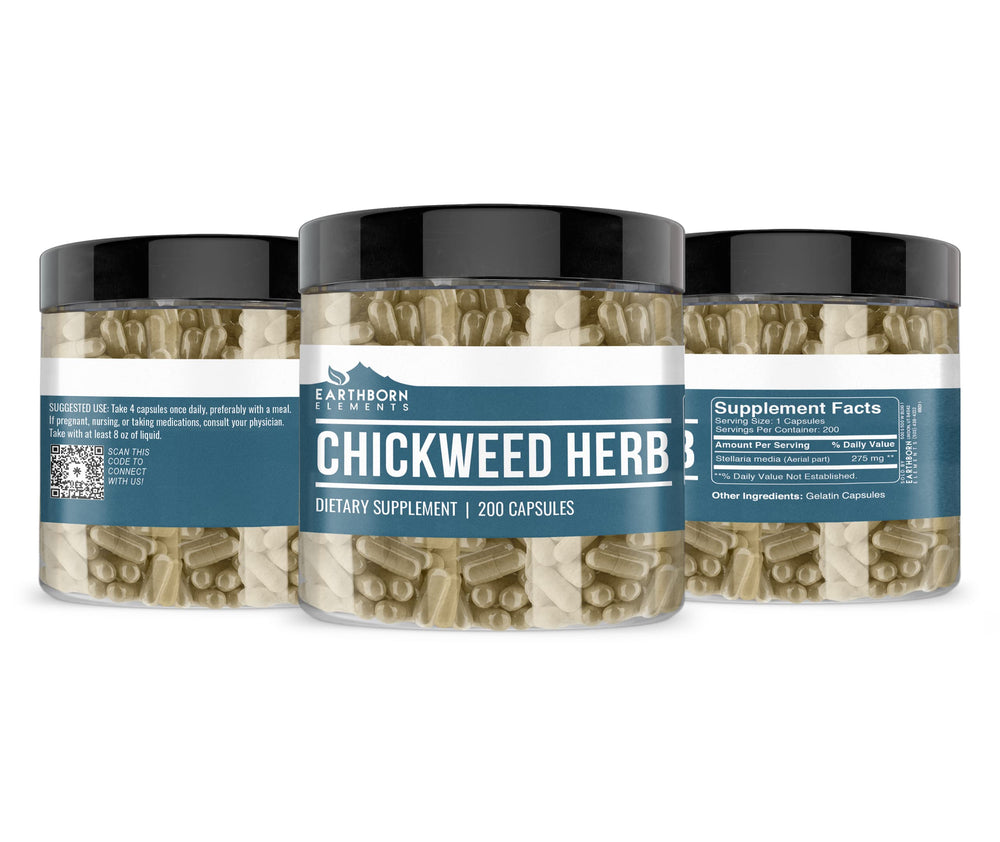 Chickweed herb capsules bottle side view