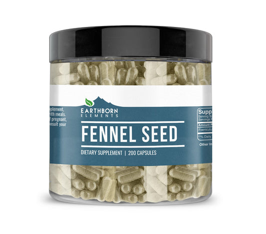 Front view of Earthborn Elements Fennel Seed Capsules bottle