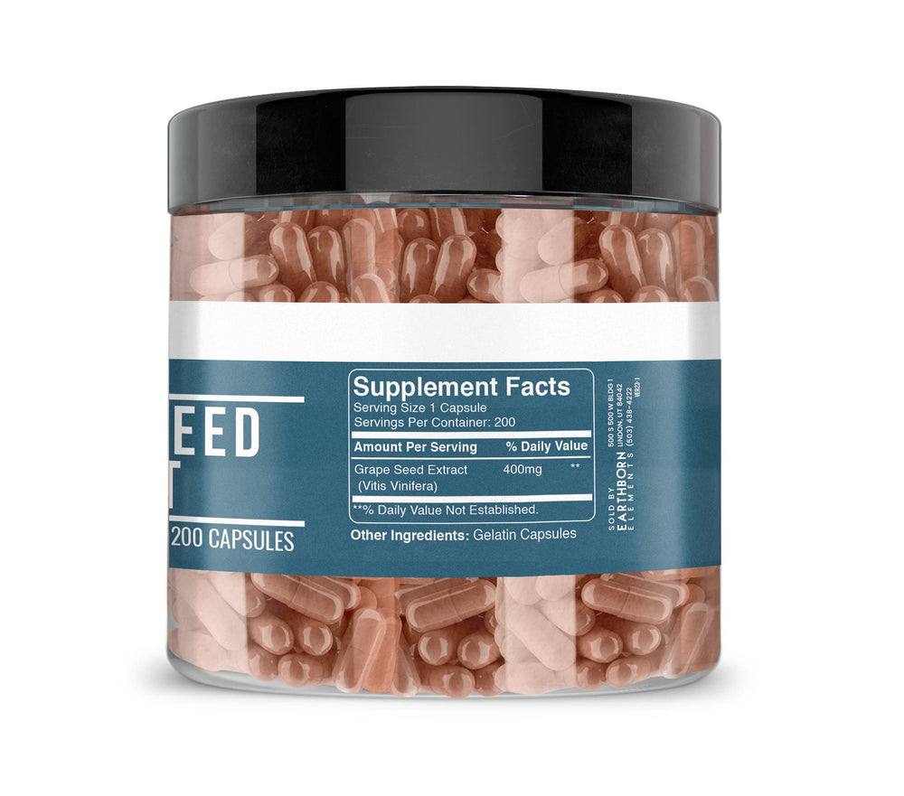 Grape seed extract capsules in bottle