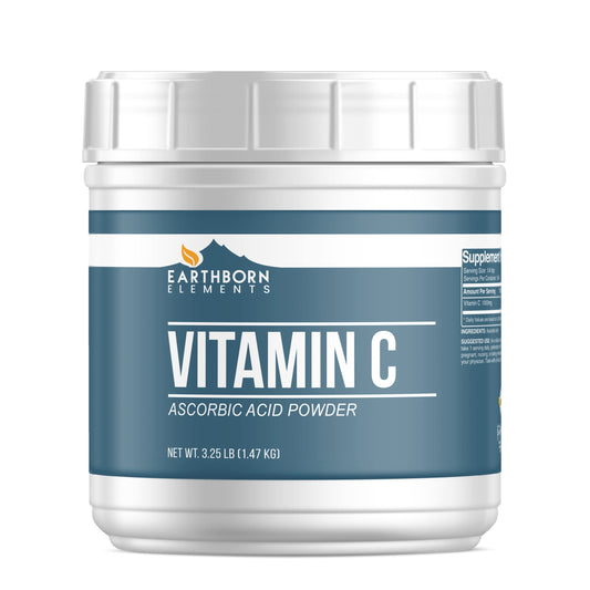 Earthborn Elements Vitamin C powder in a resealable 3.25 lb bucket