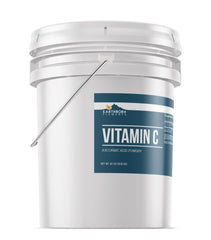Earthborn Elements Vitamin C Powder texture with scoop, ideal for measuring for recipes or cosmetics