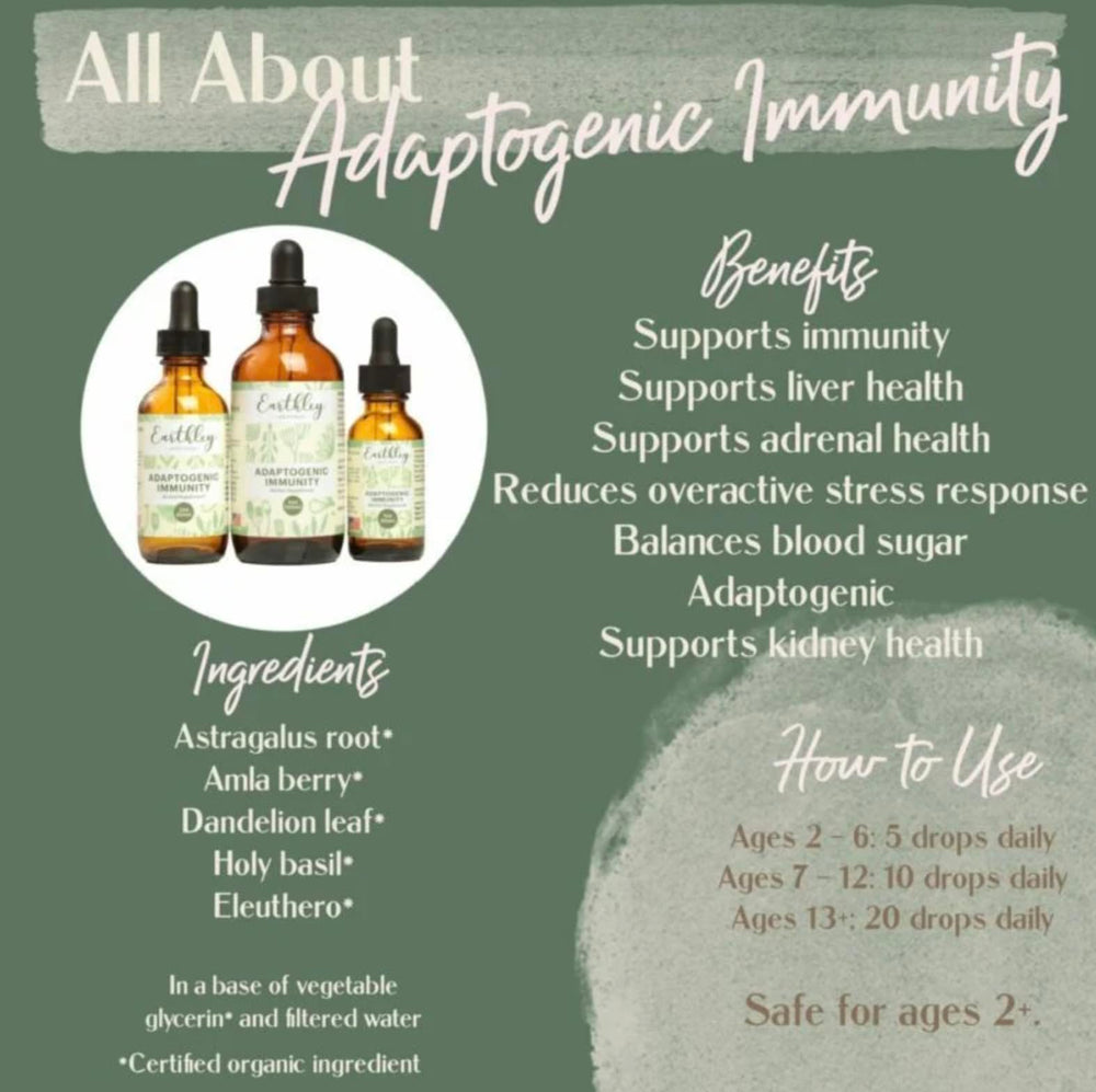 Adaptogenic Immunity label close-up – organic plant ingredients