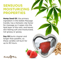 Side view of Earthly Body Edible Massage Candle Strawberry 4 oz