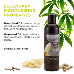 Banana-scented massage oil bottle close-up label