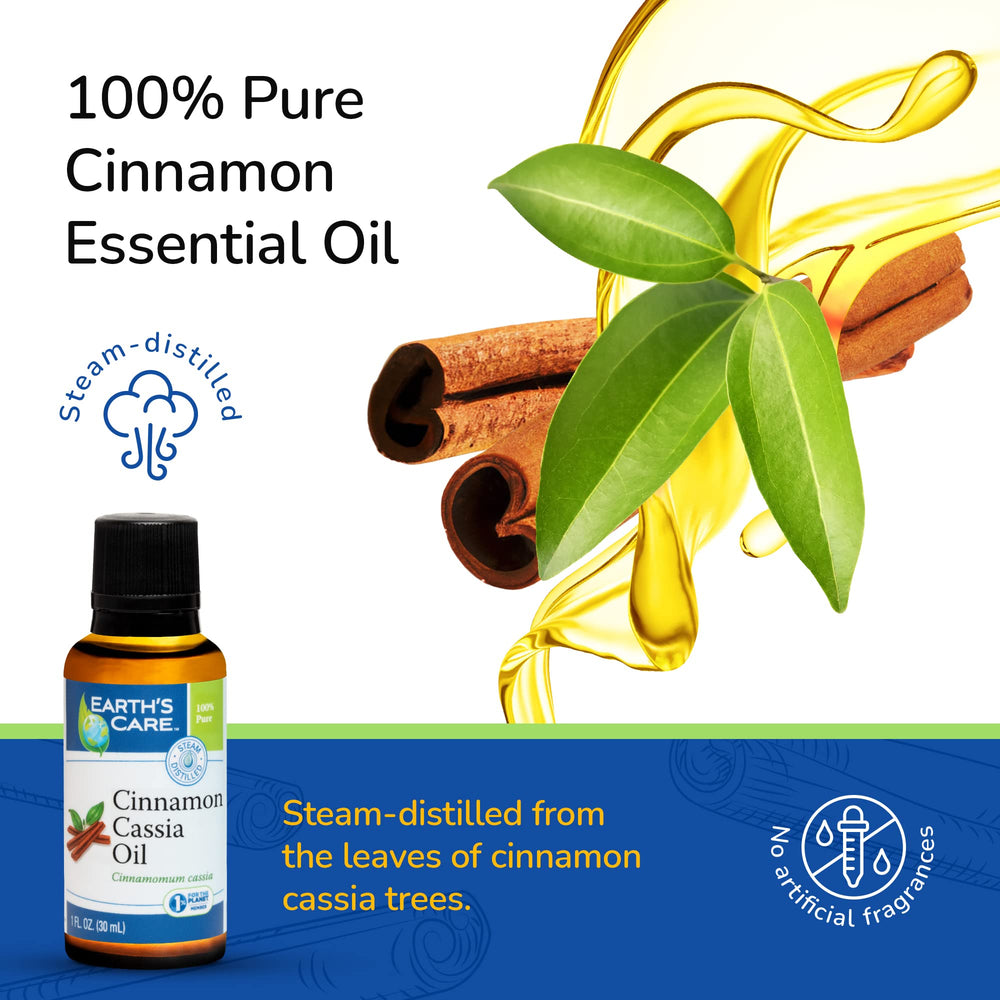 Earth's Care Cinnamon Cassia Oil amber glass bottle protects integrity.