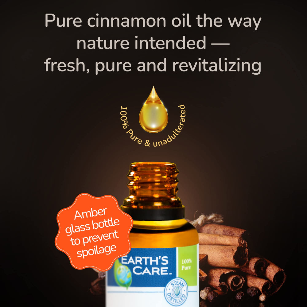 Earth's Care Cinnamon Cassia Oil leaf steam distillation ensures purity.