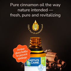 Earth's Care Cinnamon Cassia Oil leaf steam distillation ensures purity.