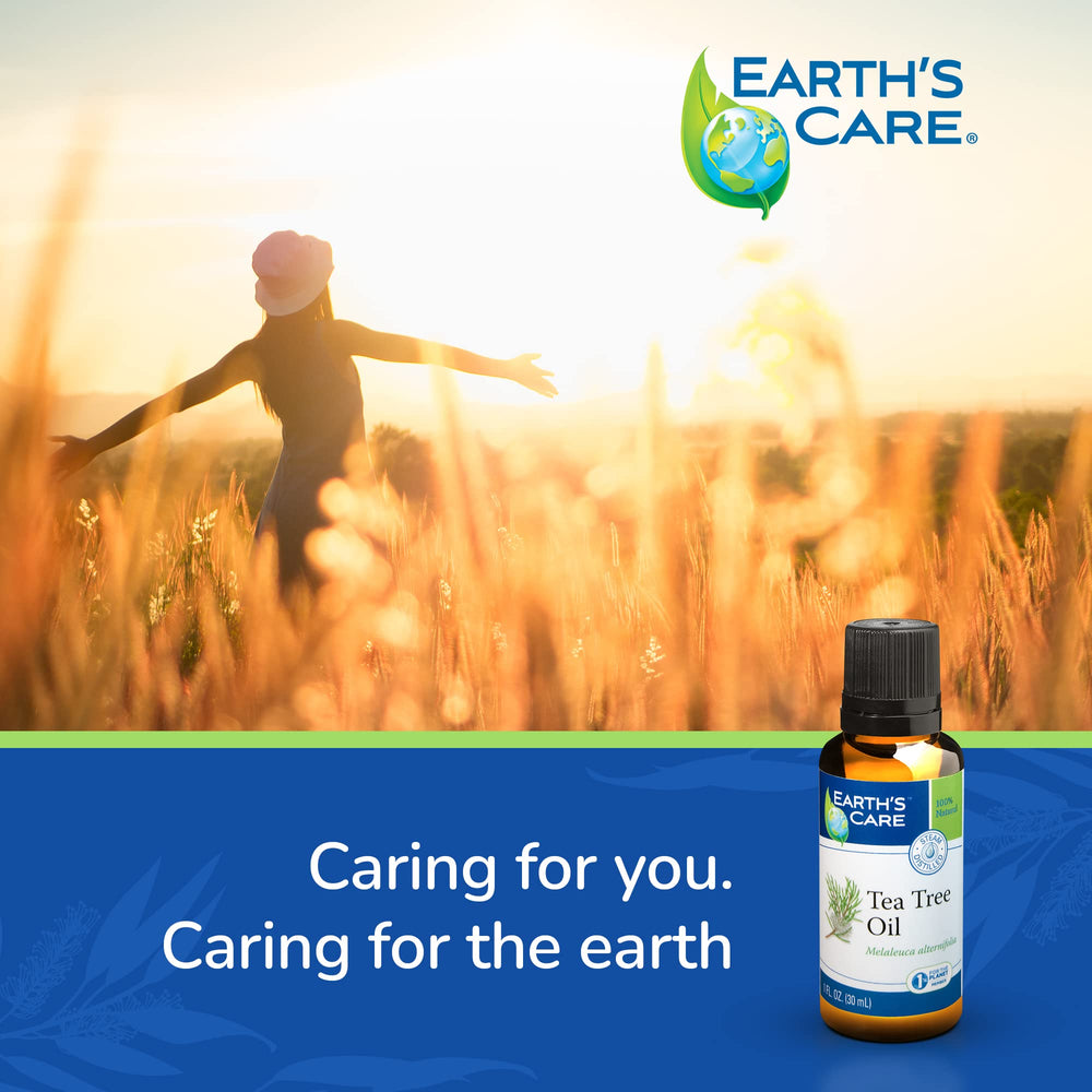Earth's Care Tea Tree Oil USA-bottled product on display.