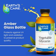 Earth's Care USP-grade glycerin label detail highlights purity.