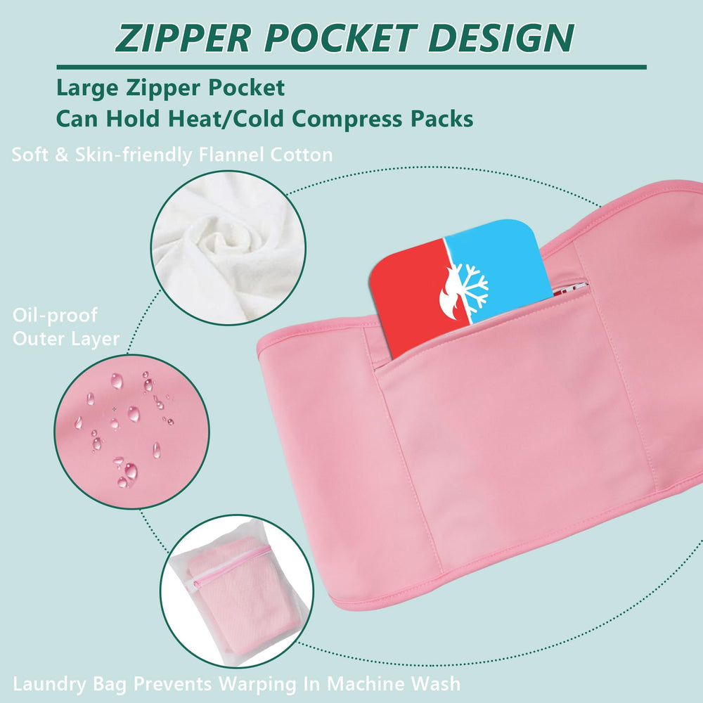 Wrap with zipper pocket for heat and cold packs