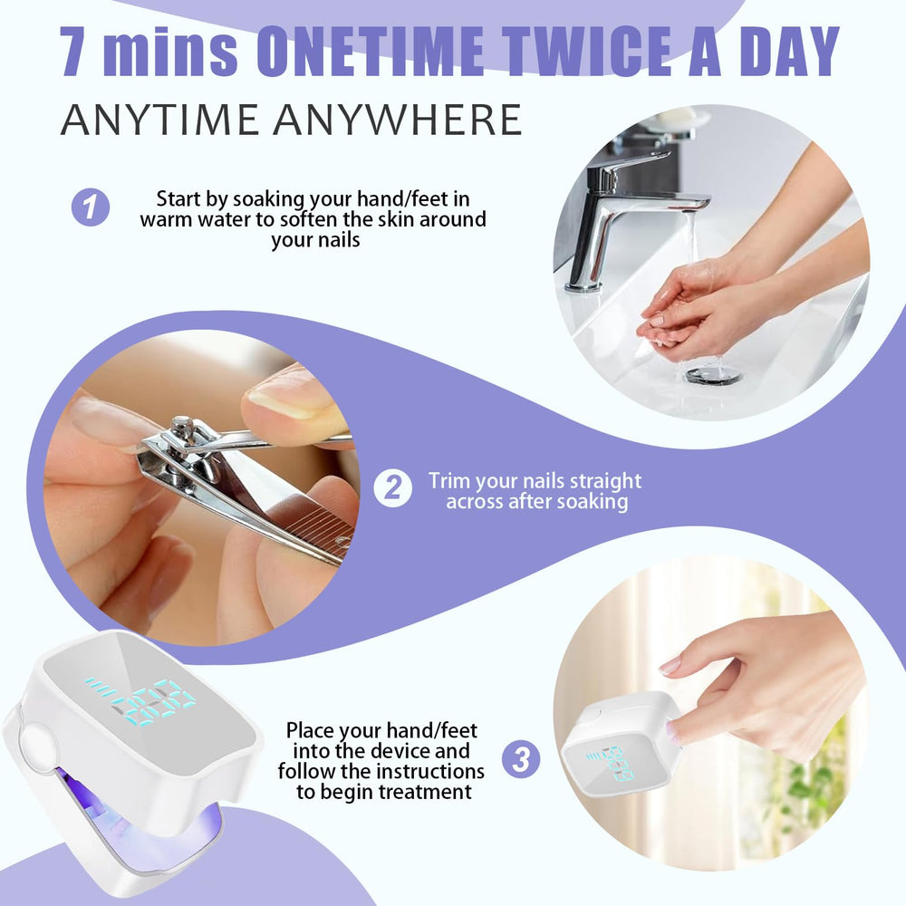 The easheal nail fungus laser device usage step 2 demonstrates gentle nail exposure.