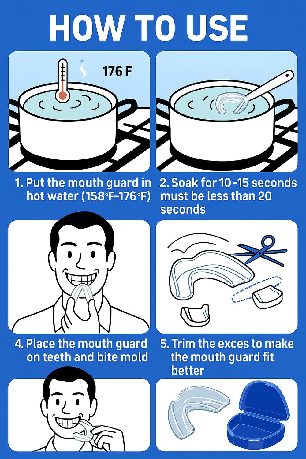 Illustration of easy custom fit by soaking and biting