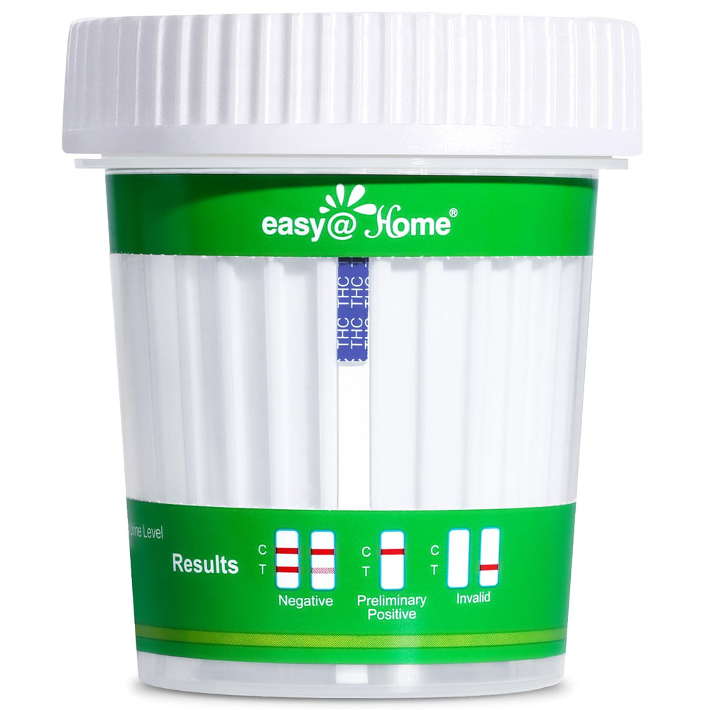 Easy@Home marijuana test cup front view with results