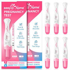 Easy@Home pregnancy test sticks with curved handles displayed