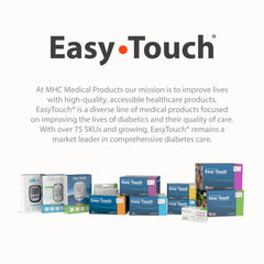 Easy Touch glucose test strips home-use scene shows simple daily monitoring.