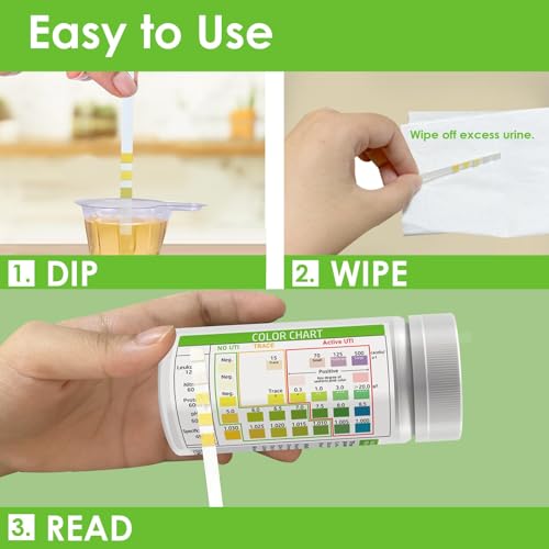 User dipping the test strip into a urine sample