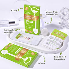 Contents and packaging of the Easy@Home UTI Test Strips 6 Pack