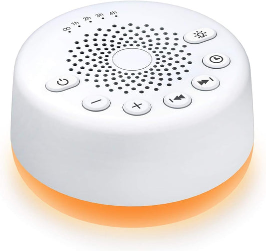 Easysleep white noise machine compact size on bedside table for travel-friendly sleep support