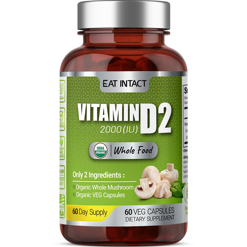 Product bottle and label for EAT INTACT Vegan Vitamin D 2000 IU