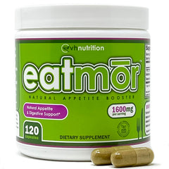 Eatmor bottle front with 120 capsules