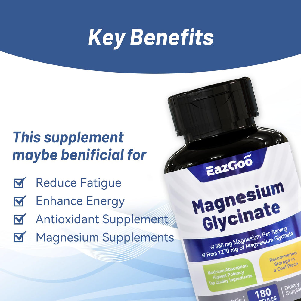Icons representing B6, C, and E vitamins with magnesium glycinate