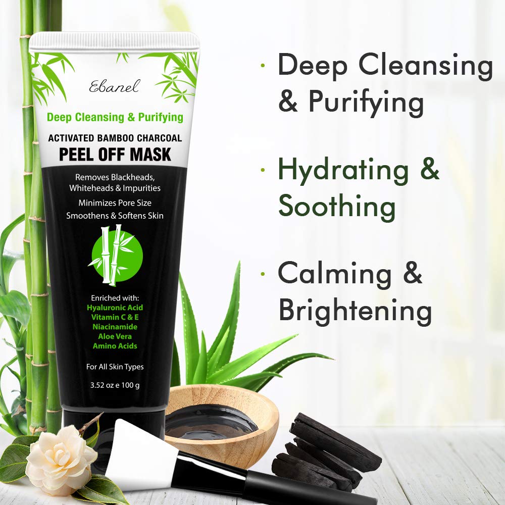 Ebanel Charcoal Peel-Off Mask being applied to nose area for deep cleansing.