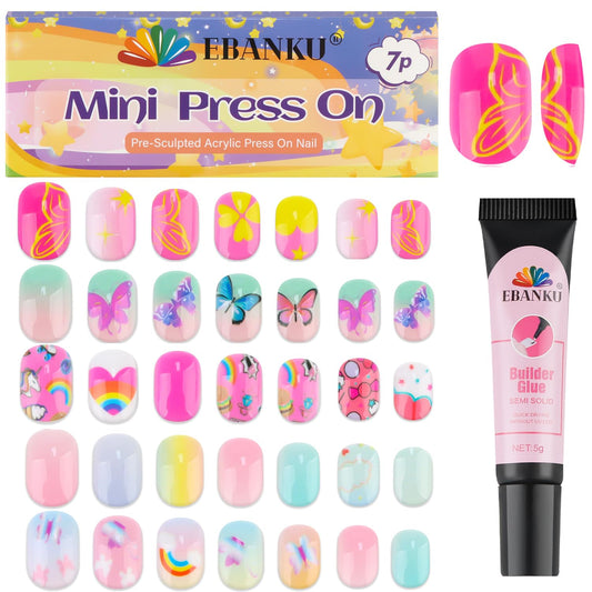 EBANKU butterfly-pattern kids press-on nails for quick, playful manicures.