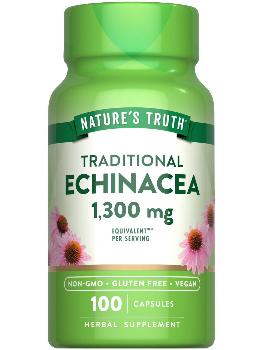 Nature's Truth Echinacea Extract Capsules bottle - 100 count, 1300 mg per serving, non-GMO, gluten free