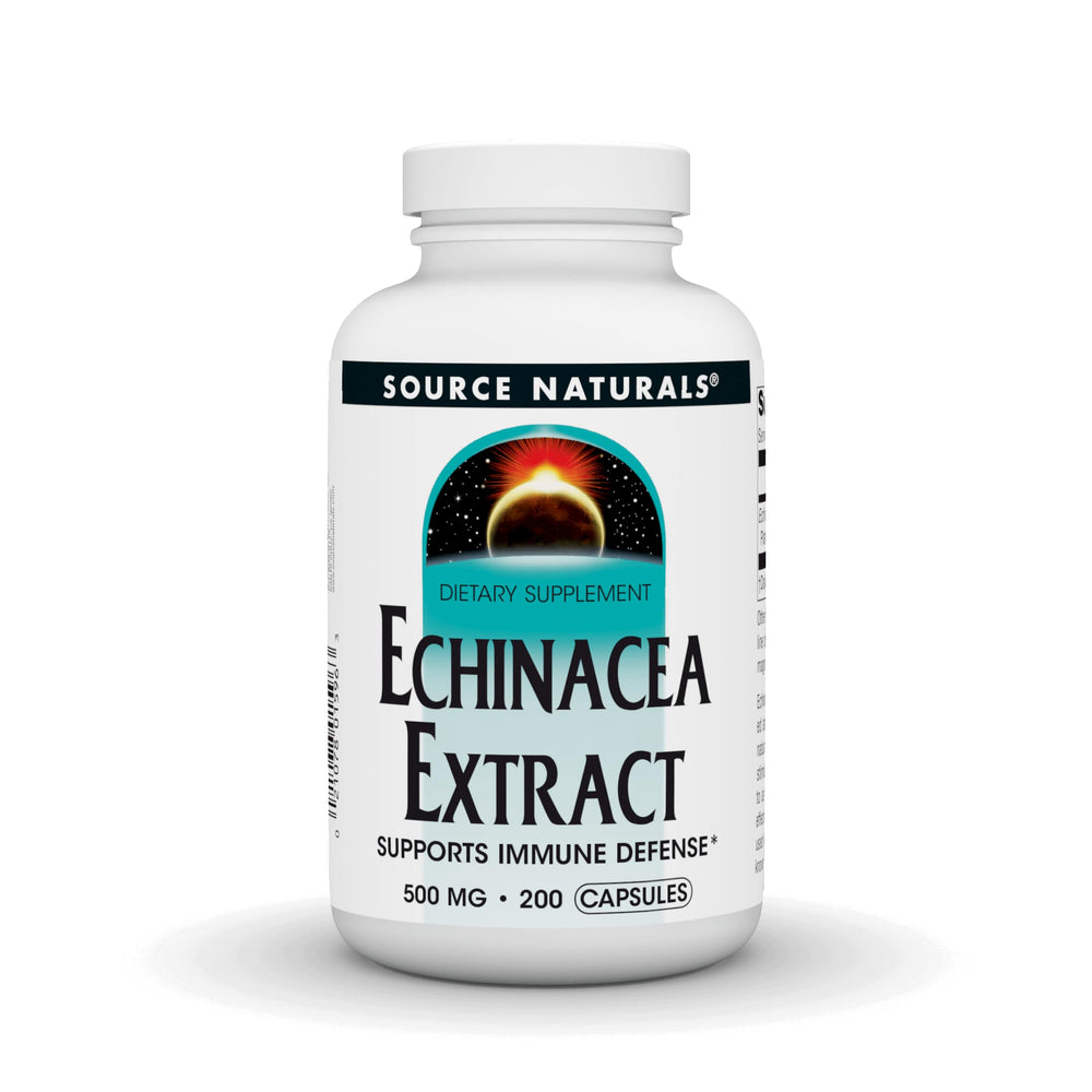 Front view of Source Naturals Echinacea Root Extract bottle, 500 mg, 200 capsules