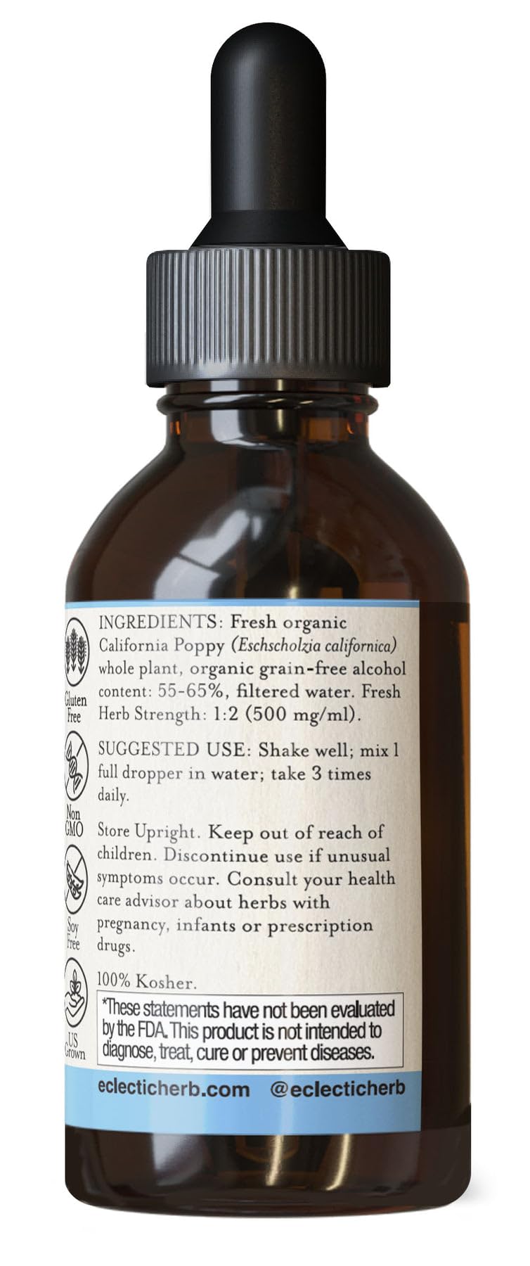 California Poppy Extract 2 oz bottle close-up label