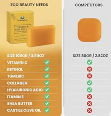 Eco Beauty Needs vitamin C retinol collagen soap bar close-up highlights even skin tone.