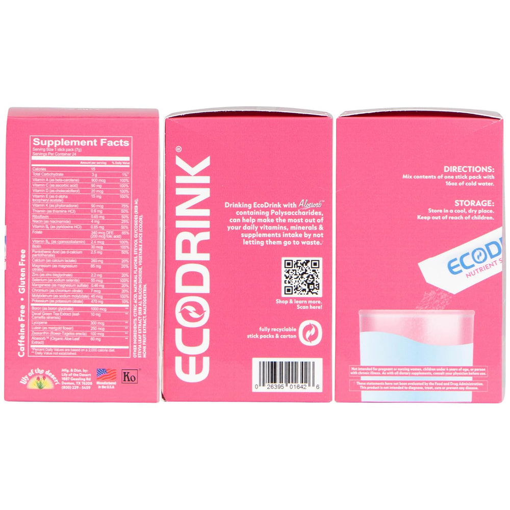 Front view of Lily of the Desert EcoDrink 24-stick box packaging
