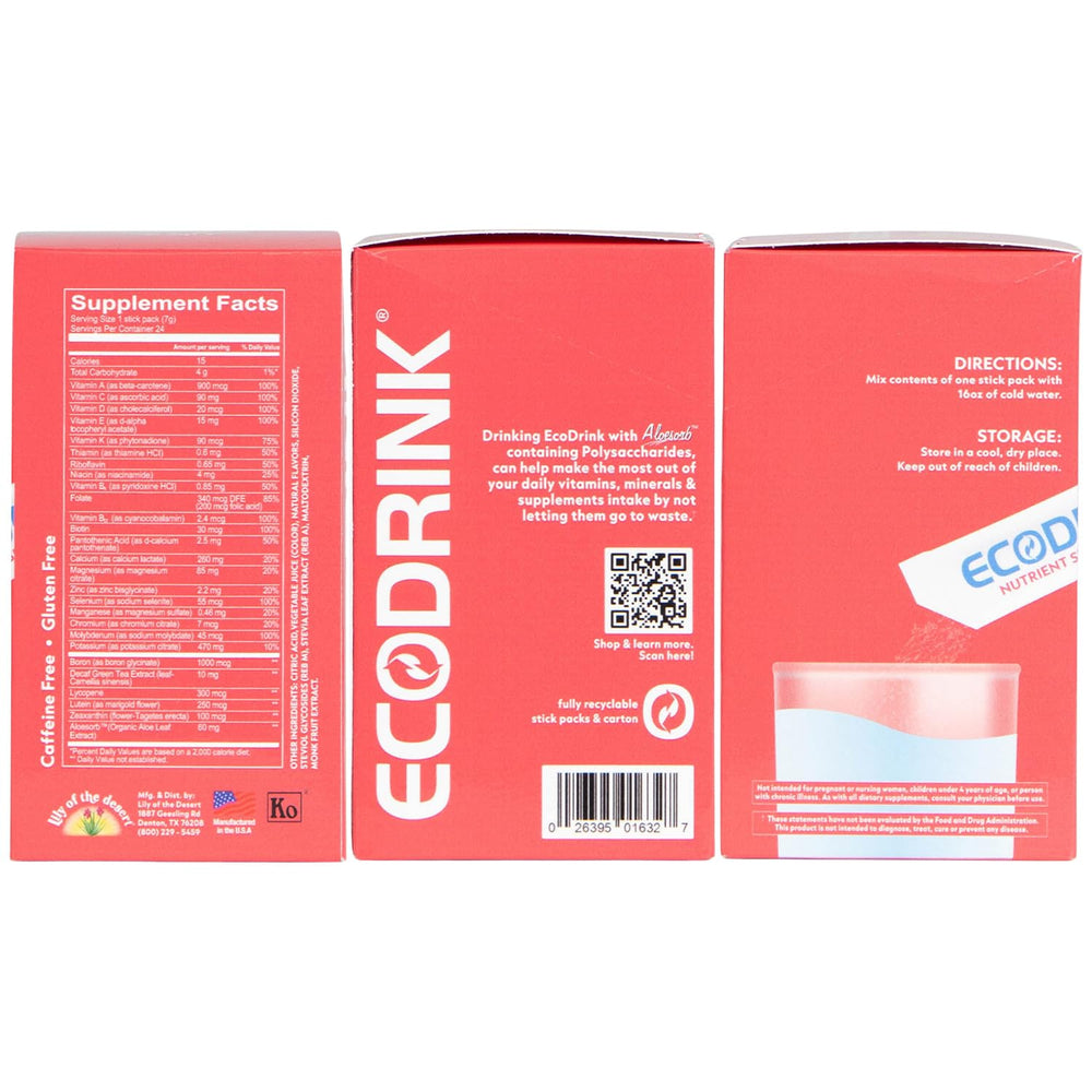 Aloe vera, electrolytes, and Aloesorb ingredients in EcoDrink