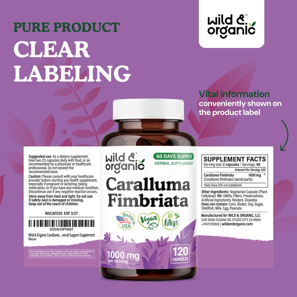 Eco-friendly packaging for Wild & Organic Caralluma Fimbriata capsules