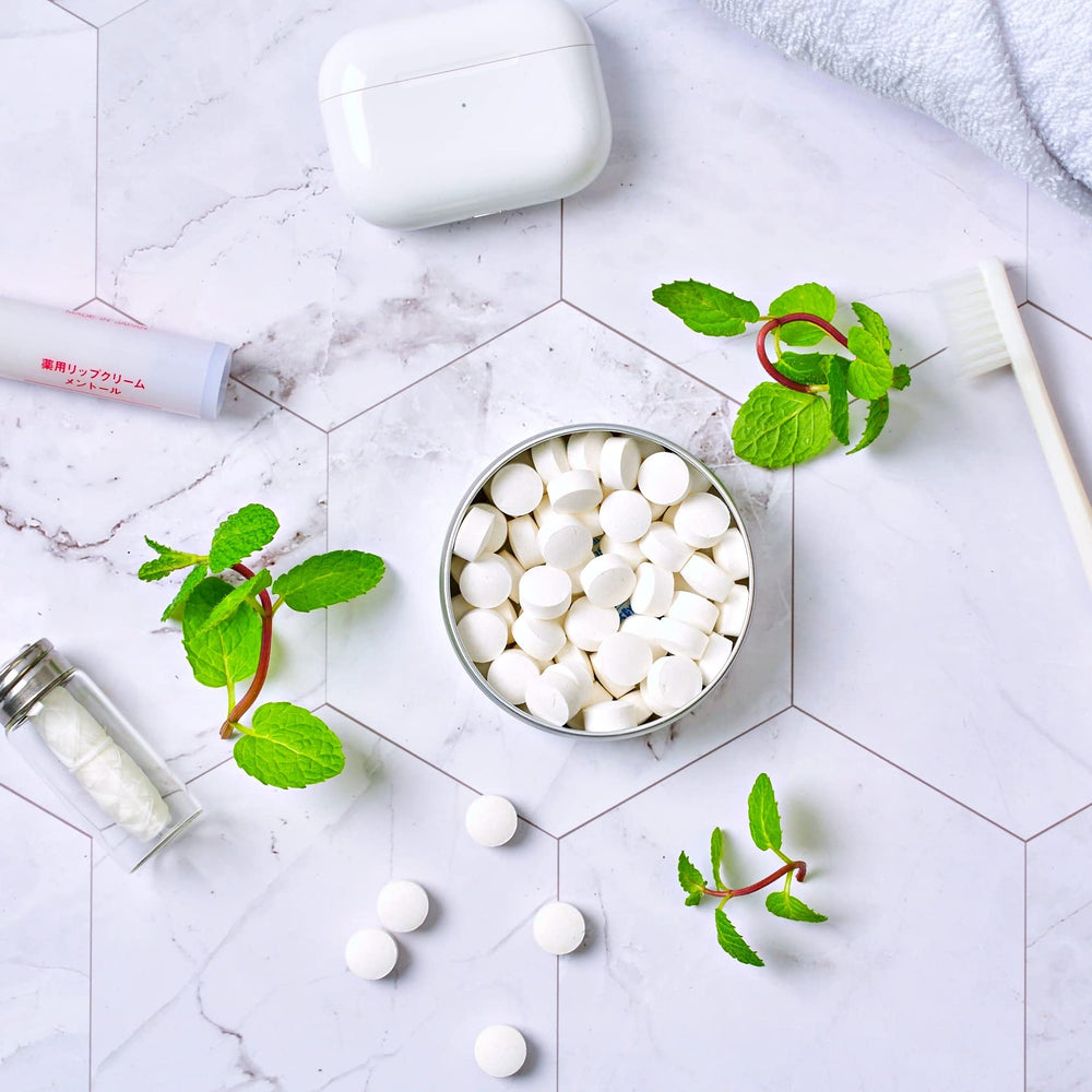 Eco-friendly peppermint toothpaste tablets packaging
