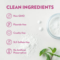 Ingredients label showing fluoride-free formula