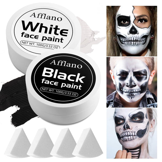 Ecofavor Black and White Face Paint creams close-up showing rich texture for bold designs.