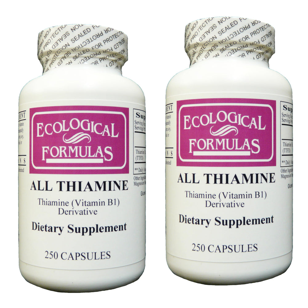 Two-bottle pack of Ecological Formulas All Thiamine B1 50 mg 250 capsules each